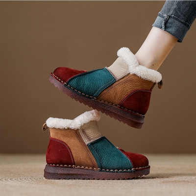 西班牙小众品牌ONGYSL真皮雪地靴女冬季加绒加厚保暖厚底防滑短靴