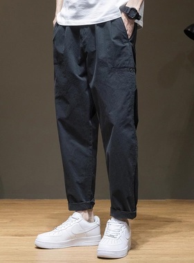 it neith BIAS潮牌黑色工装休闲裤男百搭直筒潮流宽松锥形九分裤