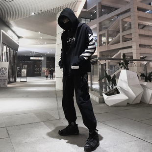 暗黑RO风欧美高街宽松FOG罗纹束脚裤 INS潮抽绳百搭休闲棉卫裤