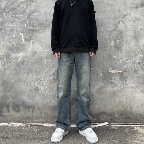 SPNNX拉链长裤宽松四级黄泥染