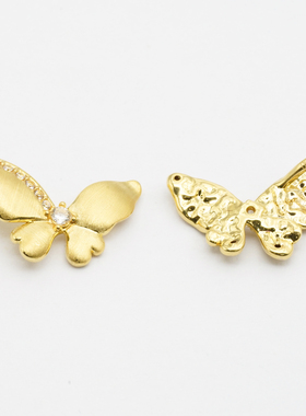 正品18k金带钻拉丝蝴蝶项链吊坠配饰DIY女轻奢小众【QL07041】