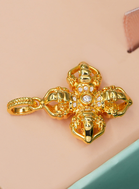 通体18K金十字架金刚杵吊坠女款时尚百搭DIY项链配件【QL07478】