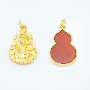 QL07227 通体18k金红玛瑙碎冰冰葫芦项链吊坠女款 百搭DIY配件