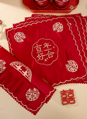 结婚红色小手帕喜字方巾婚礼用的换喜手绢中式扔喜帕新娘陪嫁用品