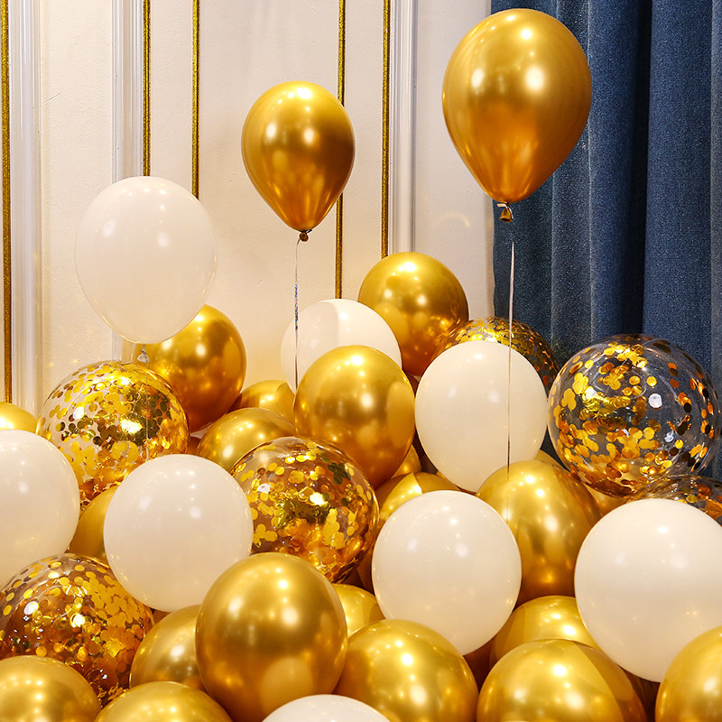 生日装饰场景布置派对蓝色透明汽球结婚金属网红婚房婚礼金色气球