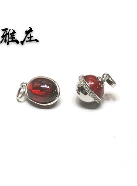 纯银镶嵌石榴石红色手链配饰吊坠