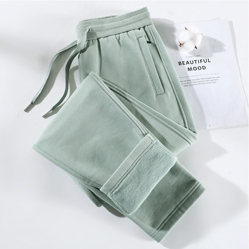 直筒运动裤女加绒加厚宽松长卫裤