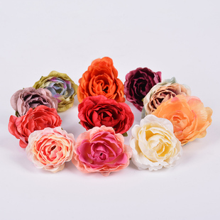 4cm仿真牡丹玫瑰花頭 婚慶布置 DIY手工制作頭飾胸花材料 絹布