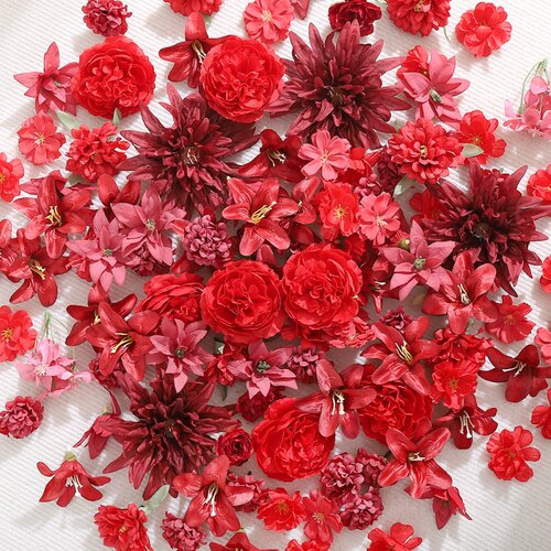 红色系组合花朵diy材料包仿真花