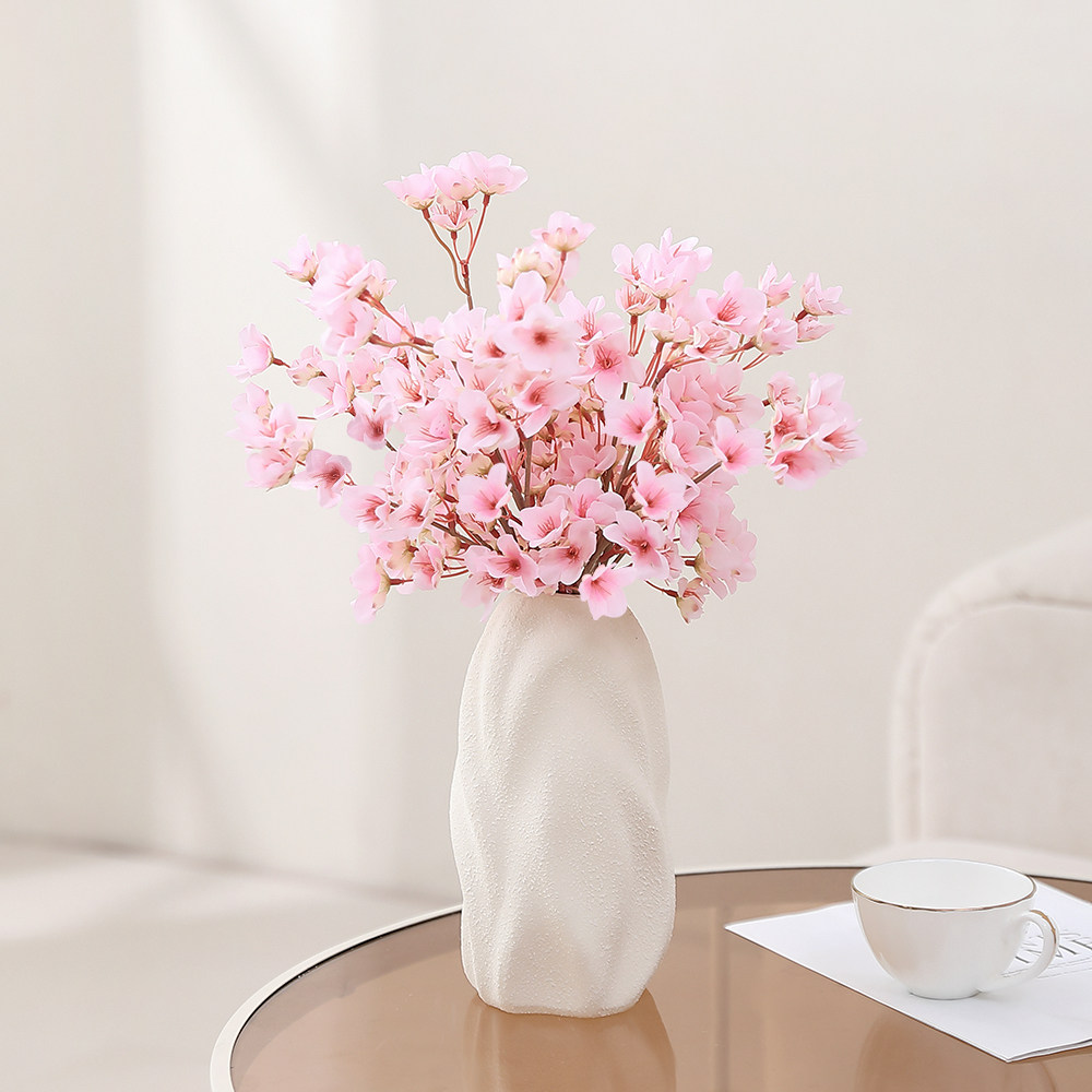 仿真桃花枝假花绢花家居客厅餐桌瓶装插花婚礼婚庆花艺装饰摆设