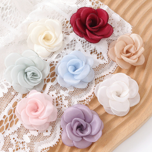 仿真花纱花花朵 5cm立体布艺小山茶花 diy手作胸针胸花手腕花材料