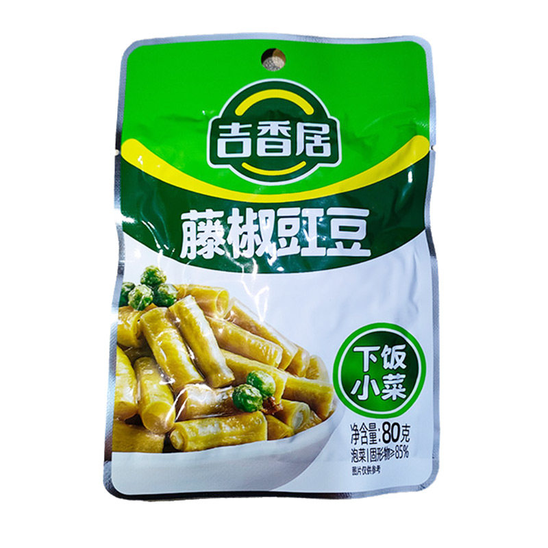 吉香居80g藤椒豇豆四川特产泡菜腌制辣缸豆早餐下饭菜零食酸豆角