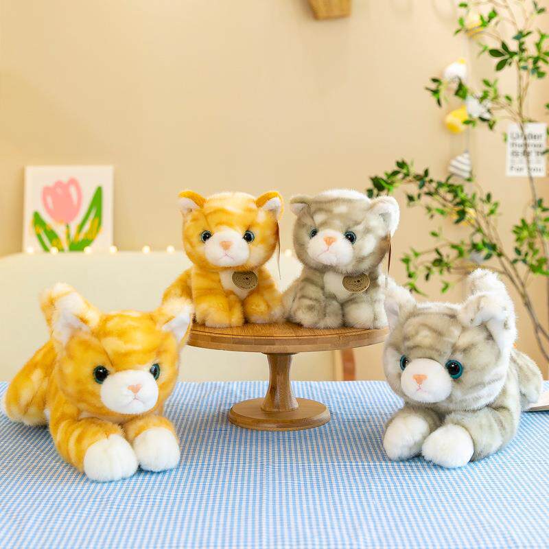 跨境仿真花纹小猫公仔卡通猫咪动物玩偶室内装饰拍照道具生日礼物