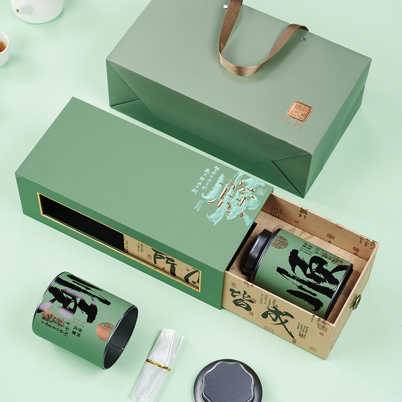 复古绿茶伴手礼红茶包装礼盒半斤