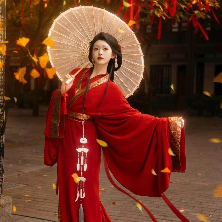 成人汉服女 战国袍 复原直裾拖地红色织金古装古风连衣裙仙气春夏,女装/女士精品,汉服连衣裙,淘宝优惠券,粉丝福利购,淘宝优惠卷