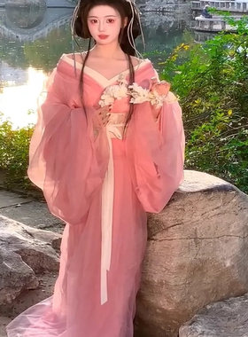 粉色绝美战国袍汉服蕾丝连衣裙