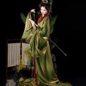 汉服女战国袍复原直裾拖地红绿色织金锦双层大袖 连衣裙仙气春夏 衫
