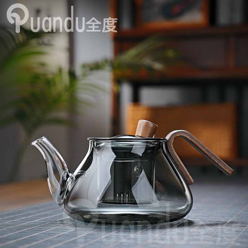 玻璃泡茶壶茶具家用水壶耐高温加厚过滤水壶煮茶壶器大容量木把