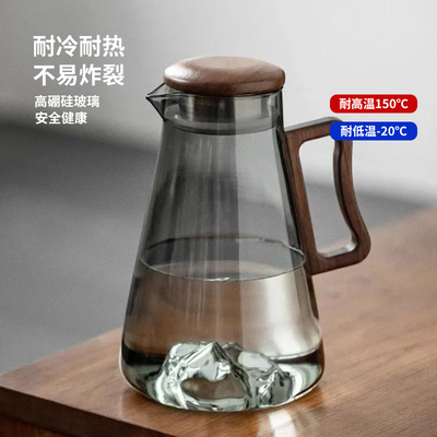 雪山冷水壶玻璃水杯家用套装耐高温超大容量凉水壶茶壶2000ML