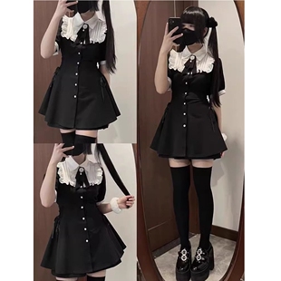 学院风日系jk制服木耳边绑带连衣裙女夏设计减龄公主短裙两件套装