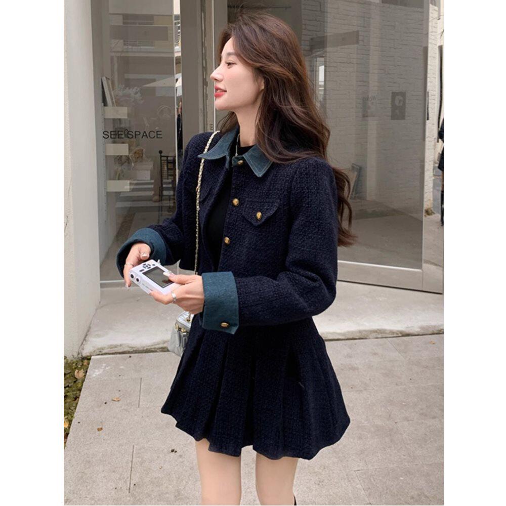 藏青名媛气质拼接小香风千金呢子套装裙女冬加厚法式百褶裙两件套,女装/女士精品,时尚套装,淘宝优惠券,粉丝福利购,淘宝优惠卷
