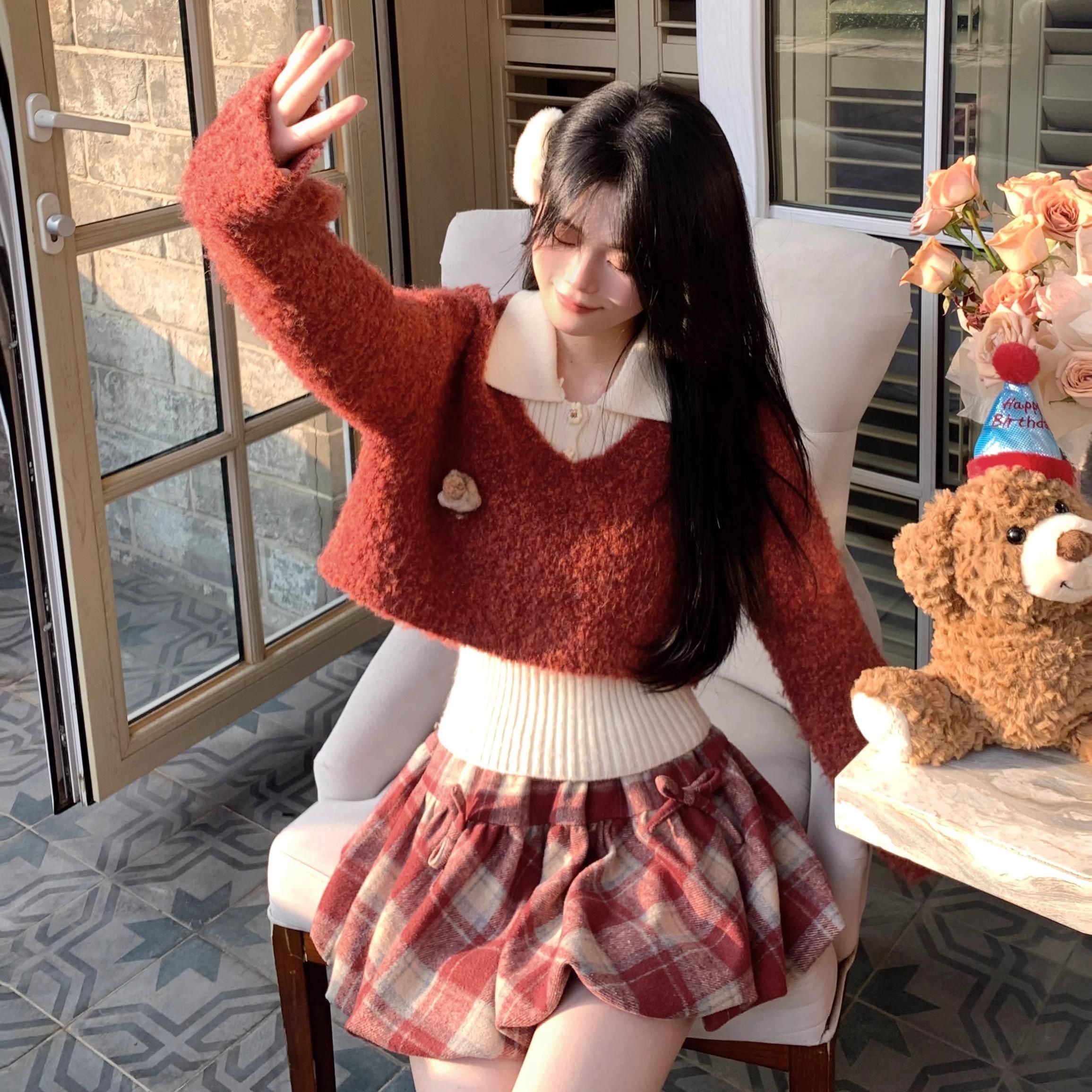 格纹三件套装2025聚脂纤维