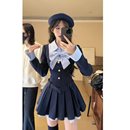 連衣裙女春秋小個子生日收腰百褶裙子 韓系學院風假兩件蝴蝶結長袖