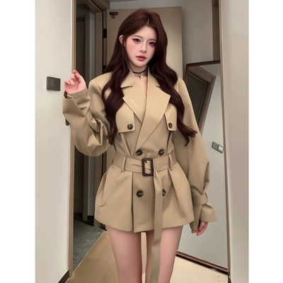 赫本风短款工装风衣短外套