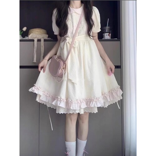 甜美风A字裙木耳边聚脂纤维