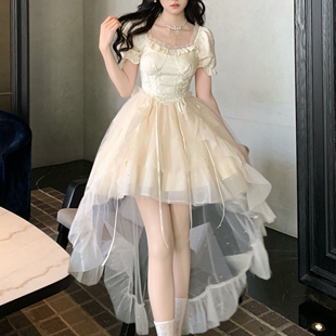 法式千金大蝴蝶结提花公主蓬蓬细闪拖尾裙高级优雅连衣裙两件套装