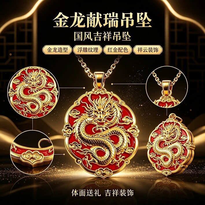 金龙献瑞项链精致 气质金属古风项坠/吊坠