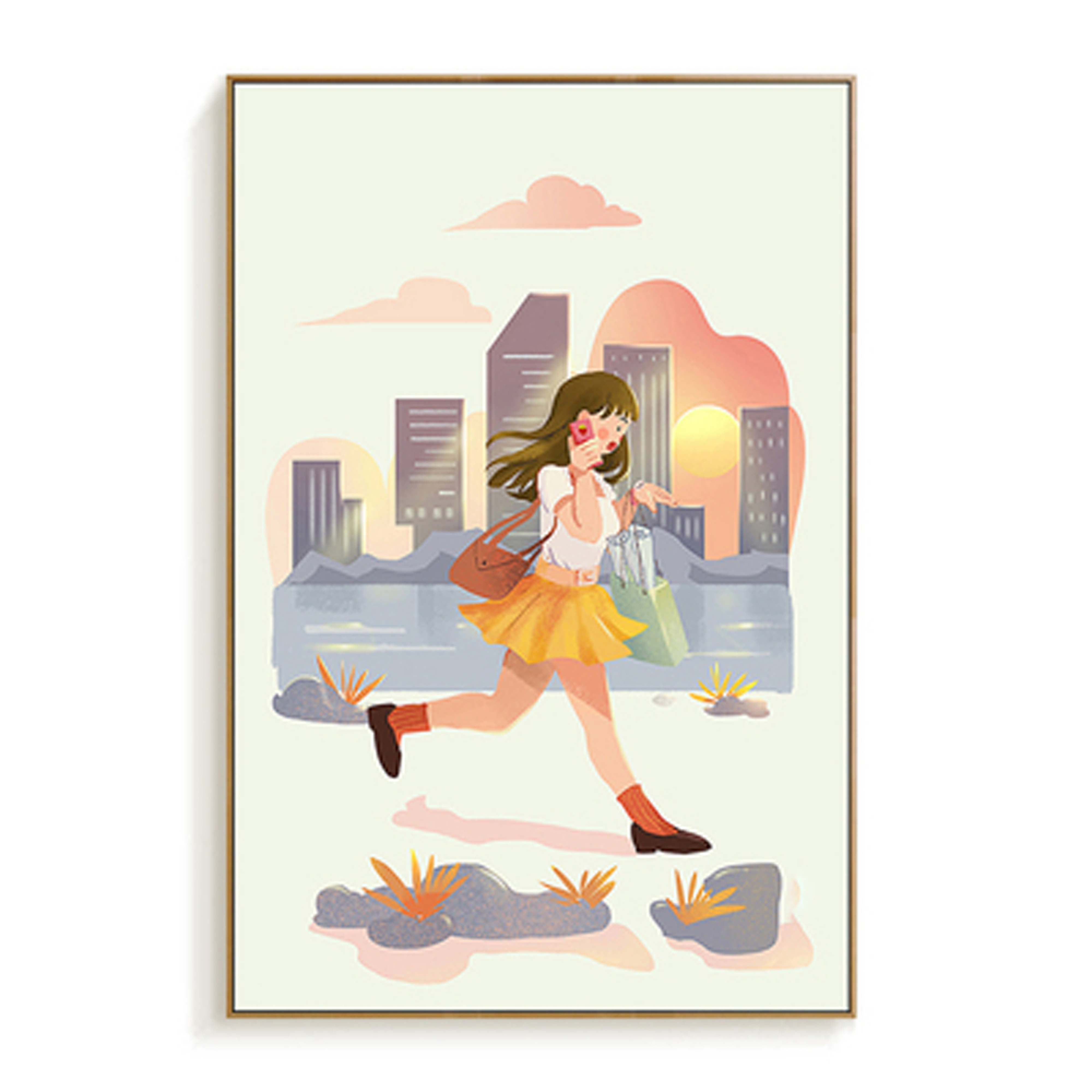 diy数字油画现代简约玄关抽象上班女孩装饰画客厅挂画卧室壁画