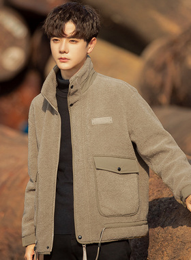 58213休闲羊羔绒羽绒服男秋冬季新款加厚保暖摇粒绒男生夹克棉服