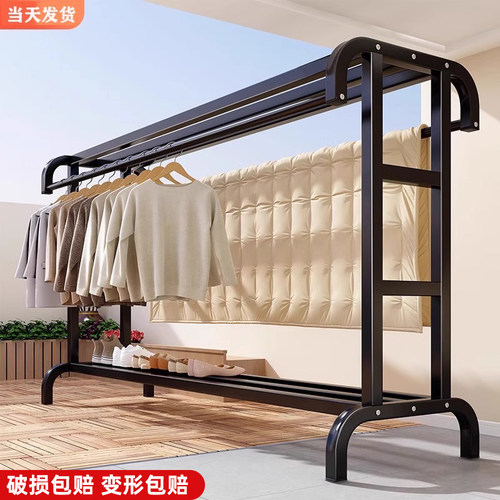 衣帽架落地卧室家用加粗双杆晾衣架子阳台室内衣服杆衣帽架挂衣架