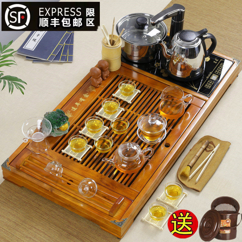 家用实木茶盘套装带电磁炉四合一体茶台陶瓷功夫紫砂茶具茶杯整套
