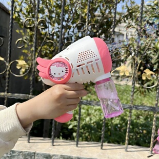 实拍新款女孩粉色凯蒂猫KT猫多孔全自动无音乐泡泡机不漏水泡泡枪