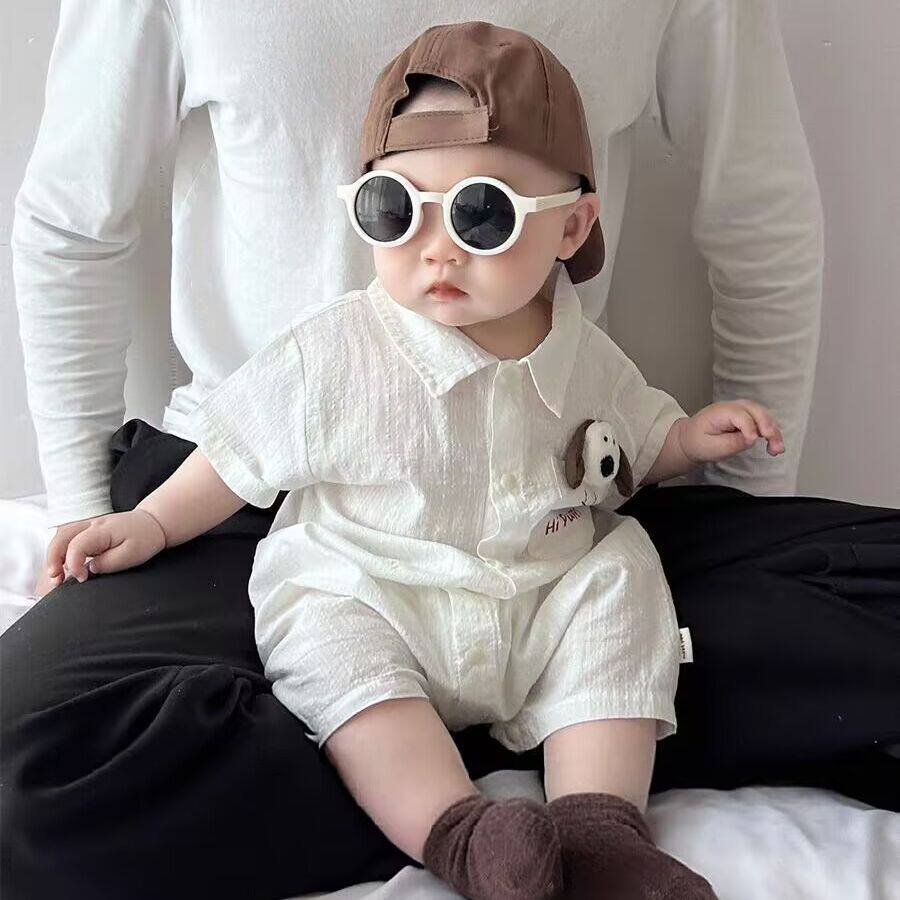 婴幼儿夏季新款短袖连体衣男女宝宝洋气外出哈衣短袖开衫爬服薄款