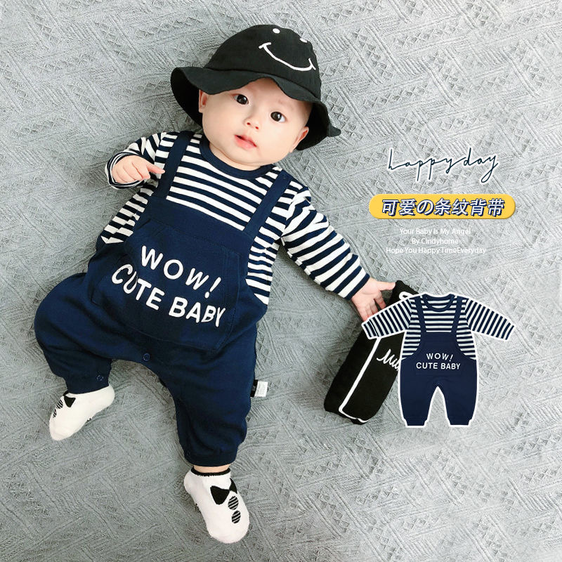 无套头长爬棉春秋假两件洋气