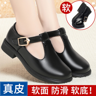 中跟跳舞鞋 2025春秋新款 女大碼 軟皮軟底真皮媽媽單鞋 中年女式 皮鞋