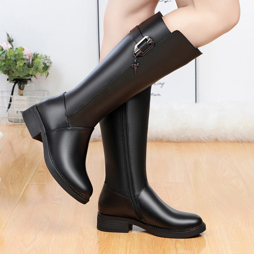 加绒平底长筒羊毛高筒靴大码女靴