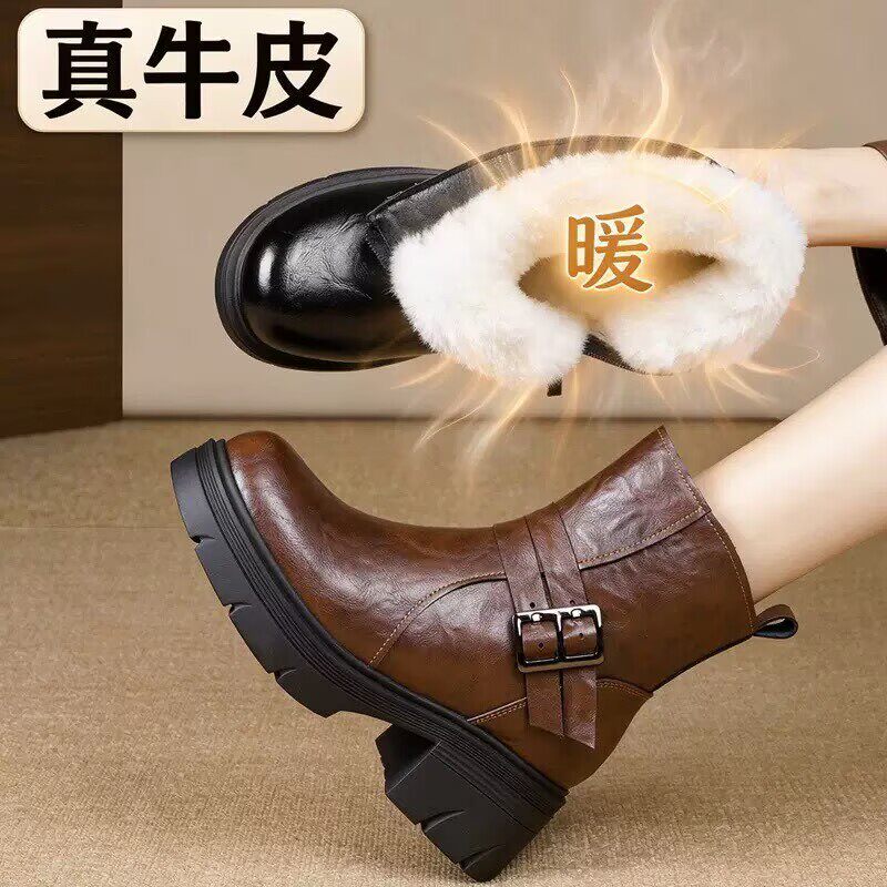 真皮羊毛马丁靴女皮毛一体雪地靴