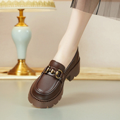 女2026新款 一脚蹬小个子增高女鞋 春季 英伦风小皮鞋 单鞋 厚底乐福鞋