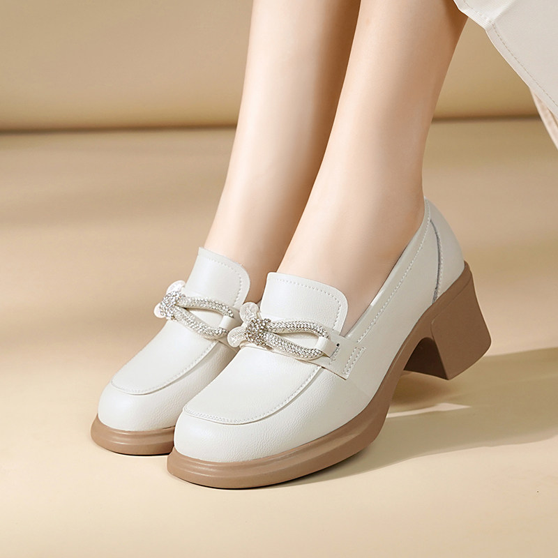 真皮白色乐福鞋女厚底百搭不累脚女鞋软底鞋子英伦小皮鞋软皮单鞋