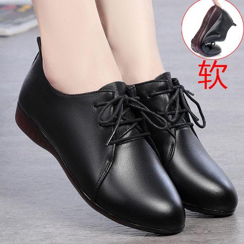 系带女士皮鞋春秋新款软底妈妈鞋