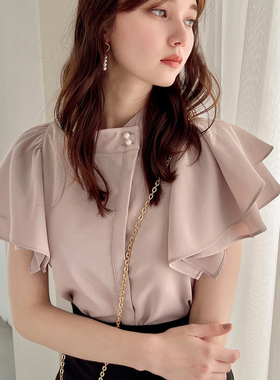 日本GRL官网代购包邮25年大热款日系女装双褶边袖高领衬衫[al151]