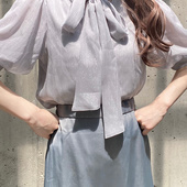 包邮 两way杨柳纹银丝雪纺缎带灯笼袖 衬衫 日本GRL官网代购 tg629