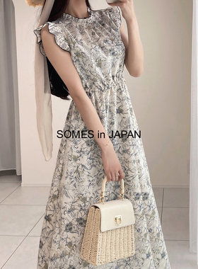 官网补货到！【日本GRL官网代购】碎花褶边无袖喇叭连衣裙on159