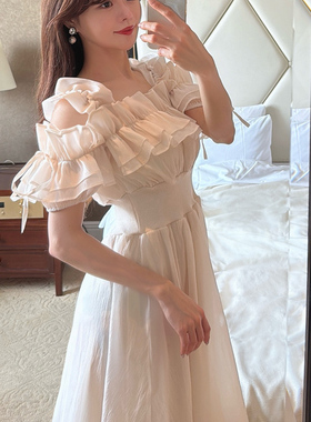 日本GRL官网代购包邮女装新品荷叶边露肩紧身胸衣连衣裙[mb1584]