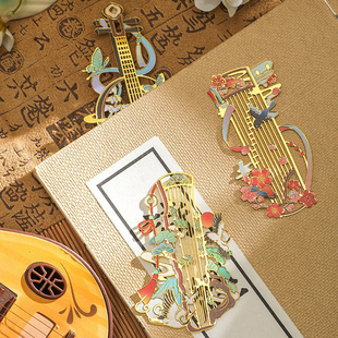 国风民族乐器古琴古筝琵琶中阮镂空精美文艺古典书签音乐会伴手礼