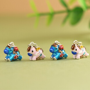精致时尚足银999小马吊坠卡通纯银挂坠珐琅彩挂件马饰品配件百搭